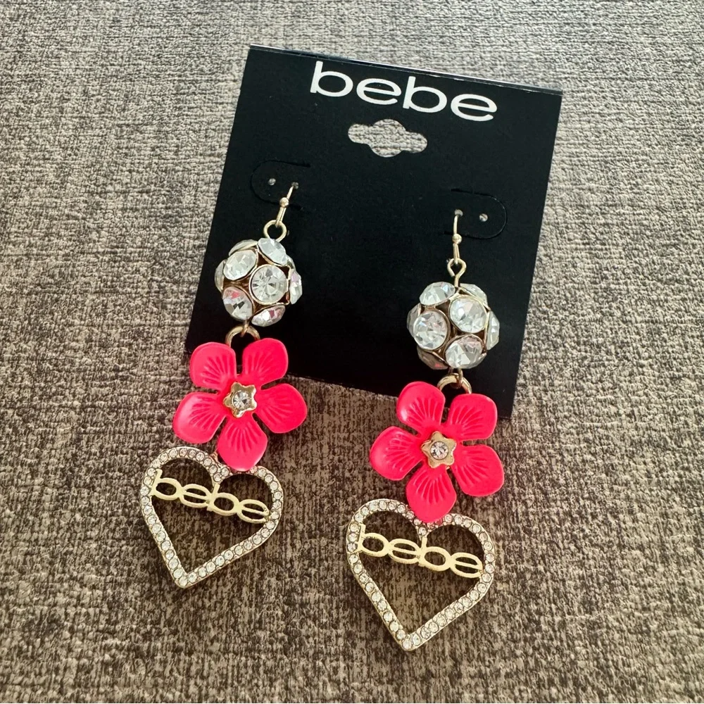 bebe Pink Floral Heart Earrings 🌺 - Picture 2 of 2